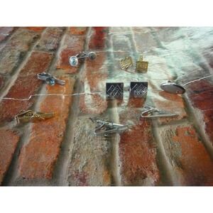 9 lot Mens Vintage Tie Bar Clips cuff links SWANK eagle "F" horse  10k g f gold